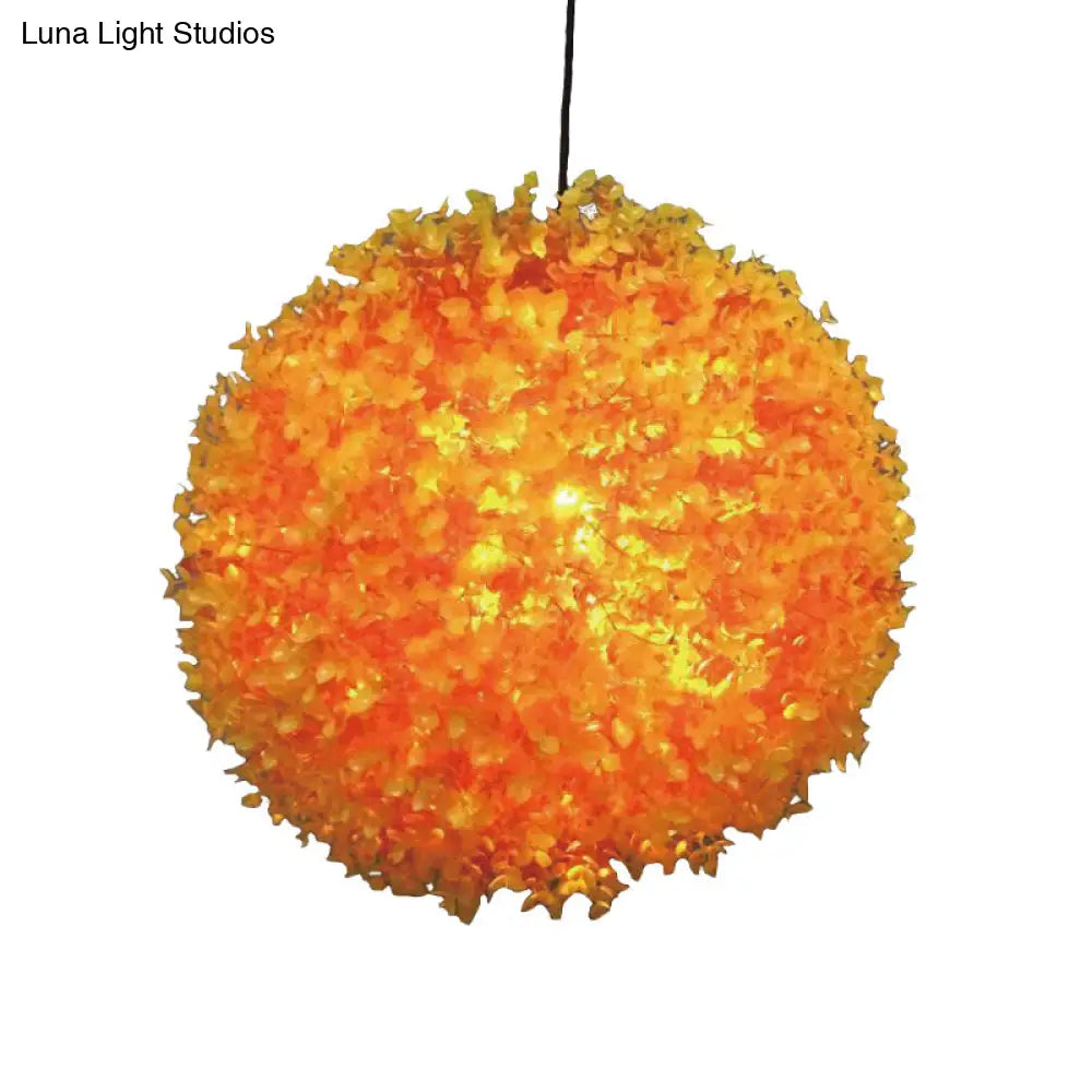 Industrial Metal Orange Led Ceiling Lamp For Restaurants - Spherical Hanging Light With 1 12/14/16