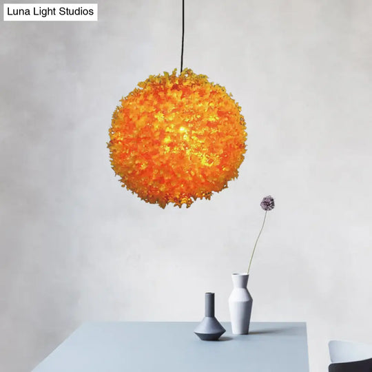Industrial Metal Orange Led Ceiling Lamp For Restaurants - Spherical Hanging Light With 1 12/14/16