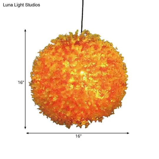 Industrial Metal Orange Led Ceiling Lamp For Restaurants - Spherical Hanging Light With 1 12/14/16