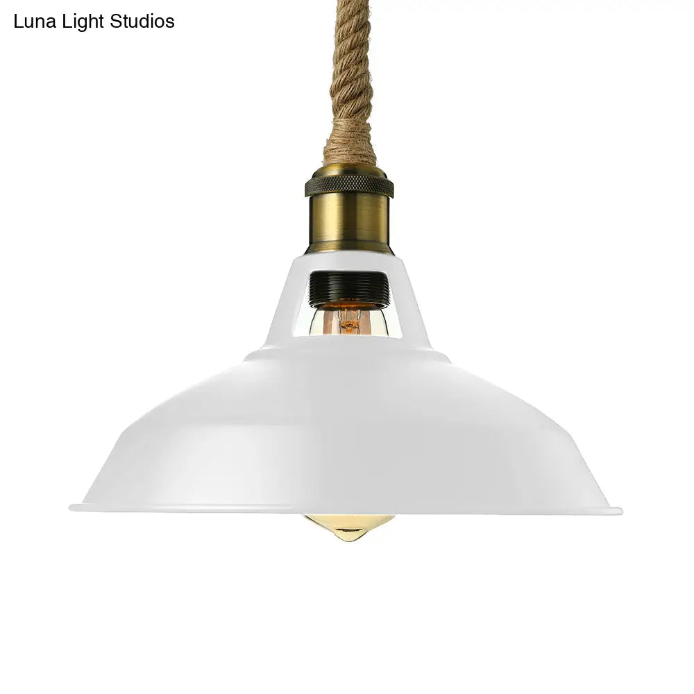 Industrial Metal Pendant Lamp: Barn-Style Shade 1 Light Black/White Ceiling Fixture With Hanging