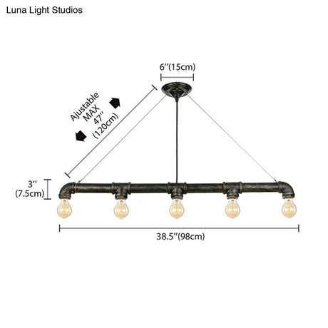 Industrial Metal Pendant Lamp With Bare Bulb - 5 Antique Brass Ceiling Light For Living Room Island