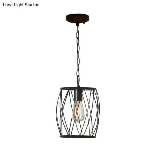 Industrial Black Wire Guard Pendant Lamp With Shade For Dining Room Lighting