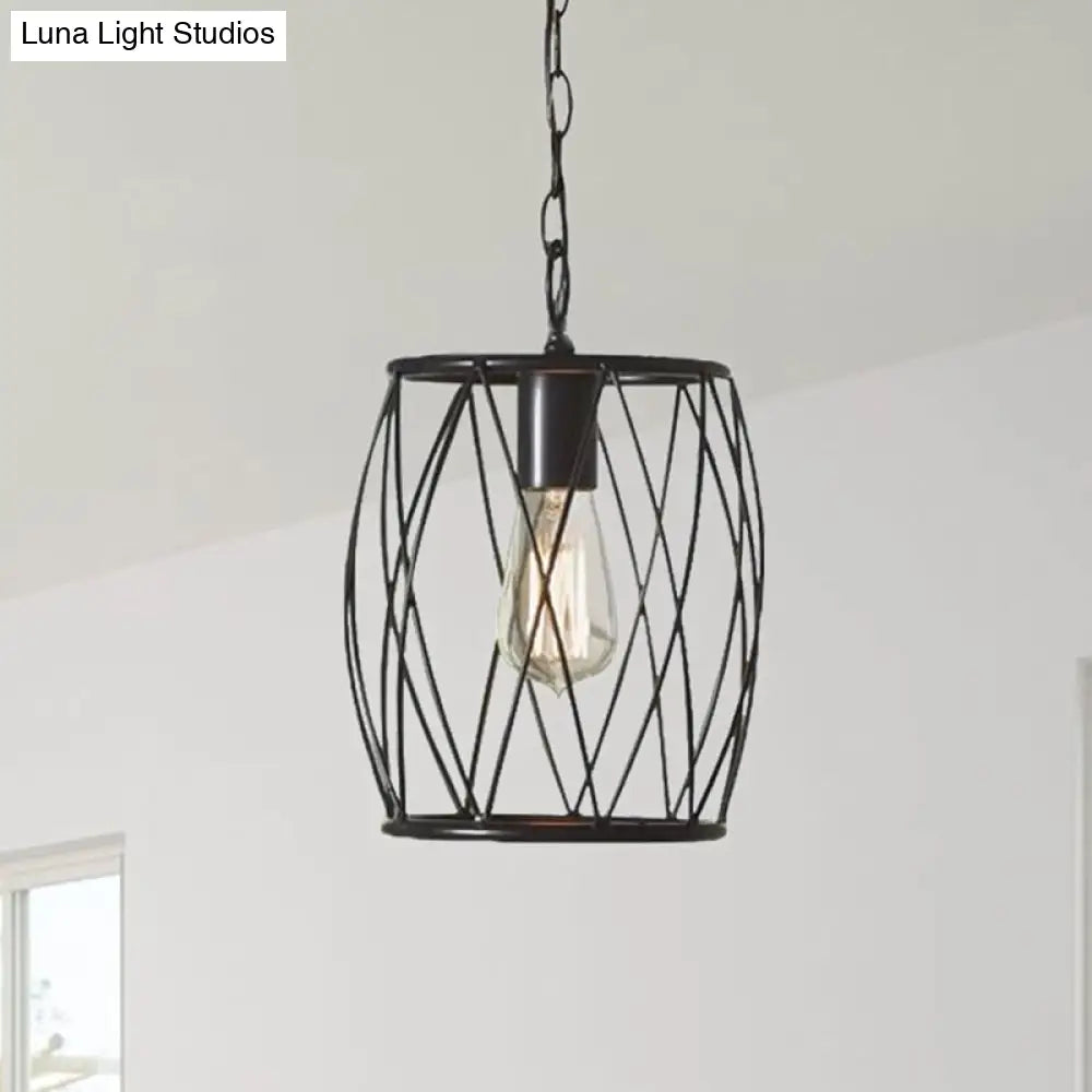 Industrial Black Wire Guard Pendant Lamp With Shade For Dining Room Lighting