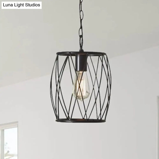 Industrial Black Wire Guard Pendant Lamp With Shade For Dining Room Lighting