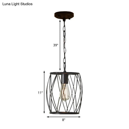 Industrial Black Wire Guard Pendant Lamp With Shade For Dining Room Lighting