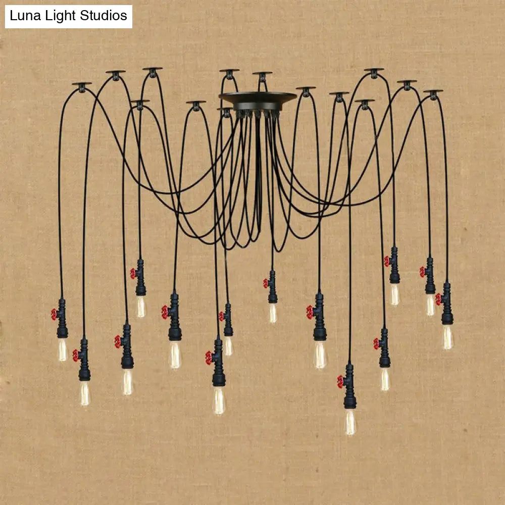 Industrial Style Black Pendant Lamp With Pipe Design And Valve For Kitchen