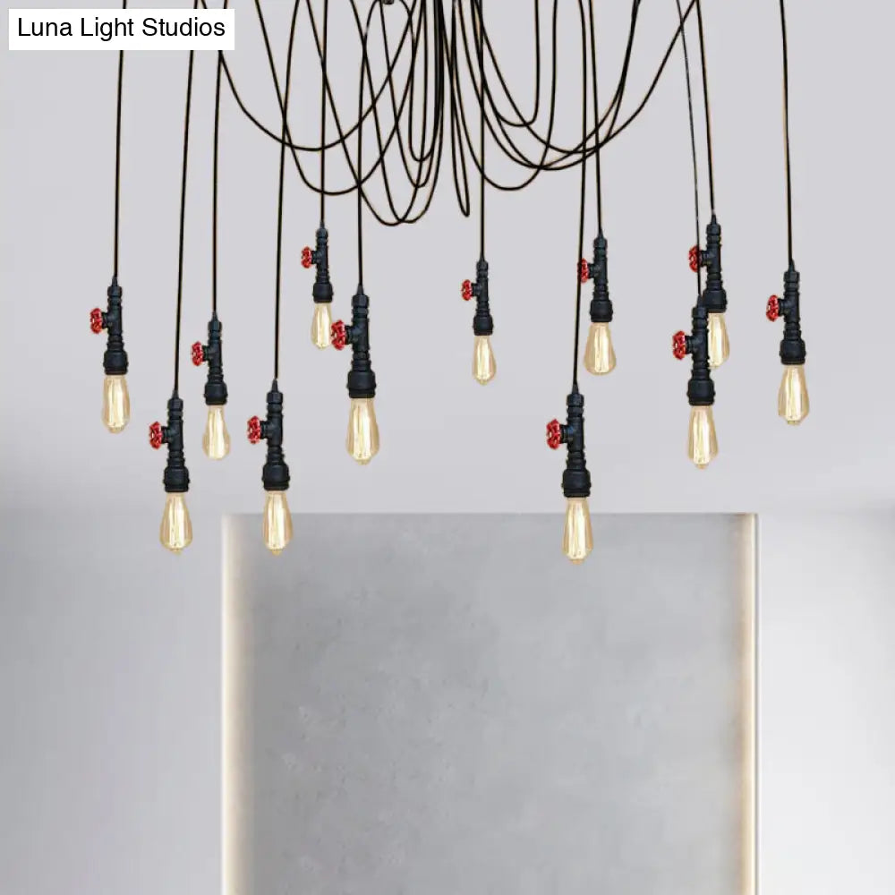 Industrial Metal Pendant Lamp With Valve And Pipe Design - Black 2/3 Lights Kitchen Ceiling Fixture