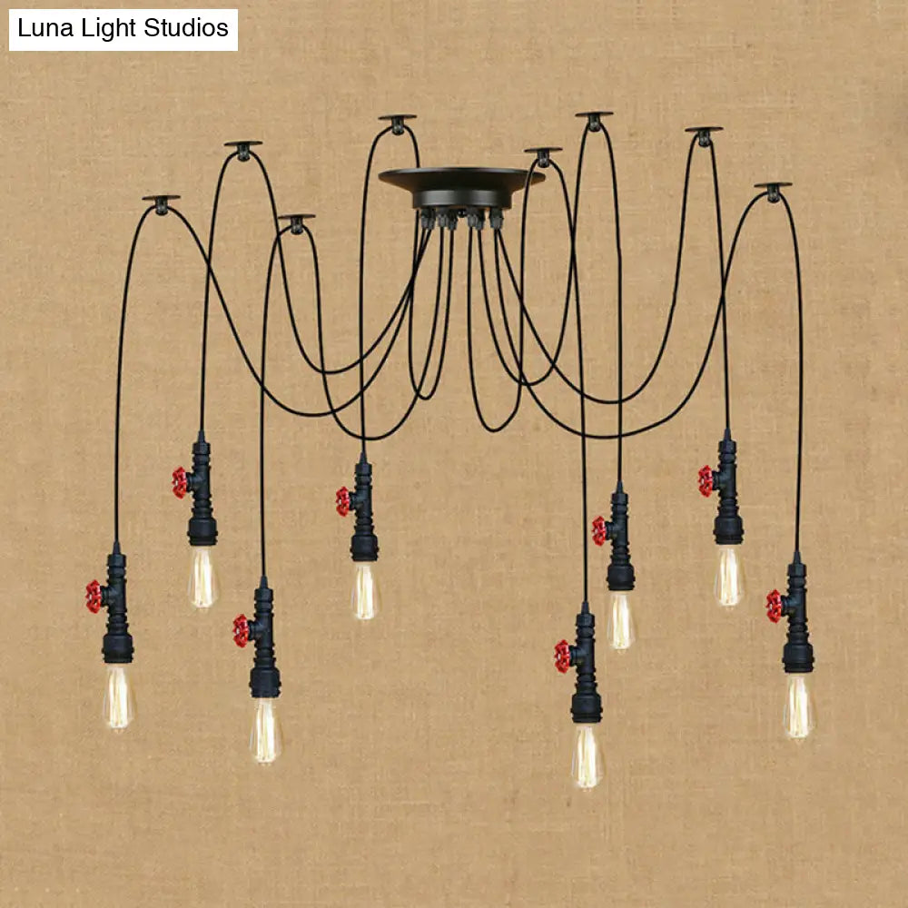 Industrial Metal Pendant Lamp With Valve And Pipe Design - Black 2/3 Lights Kitchen Ceiling Fixture