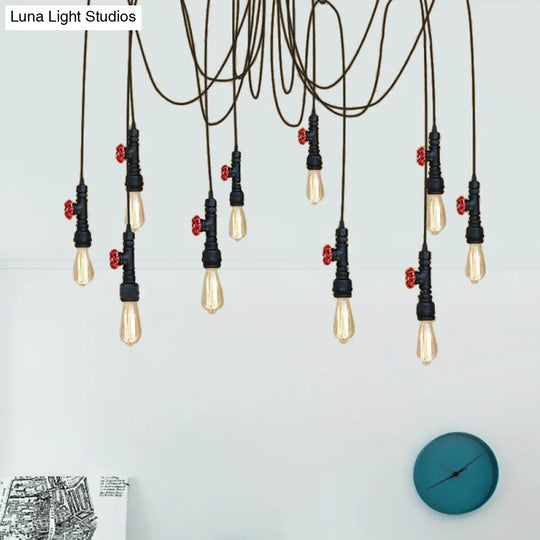 Industrial Style Black Pendant Lamp With Pipe Design And Valve For Kitchen