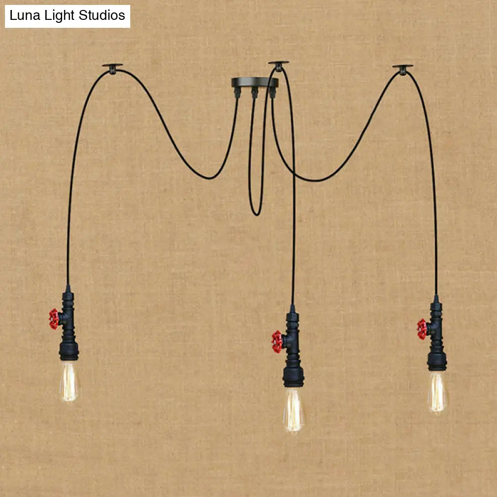 Industrial Metal Pendant Lamp With Valve And Pipe Design - Black 2/3 Lights Kitchen Ceiling Fixture