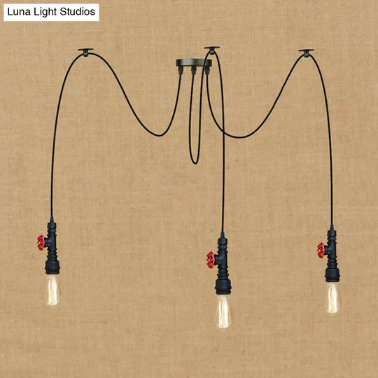 Industrial Metal Pendant Lamp With Valve And Pipe Design - Black 2/3 Lights Kitchen Ceiling Fixture