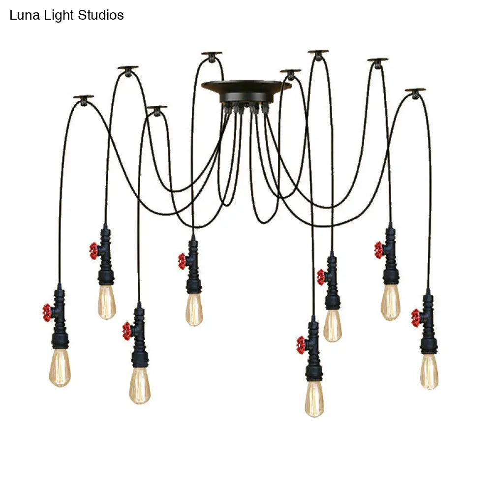 Industrial Style Black Pendant Lamp With Pipe Design And Valve For Kitchen