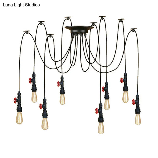 Industrial Style Black Pendant Lamp With Pipe Design And Valve For Kitchen