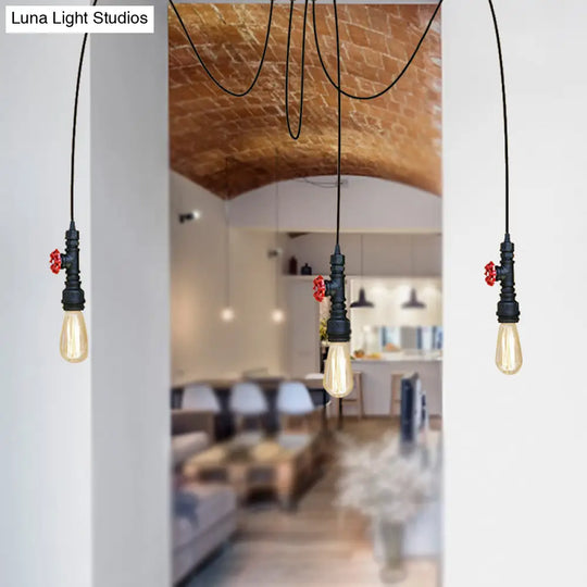 Industrial Style Black Pendant Lamp With Pipe Design And Valve For Kitchen