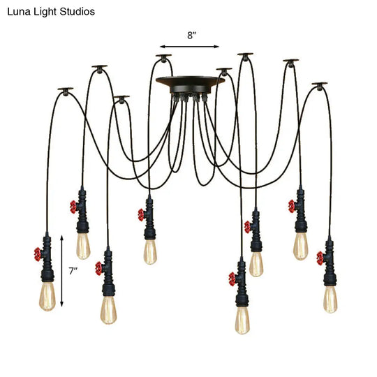 Industrial Style Black Pendant Lamp With Pipe Design And Valve For Kitchen