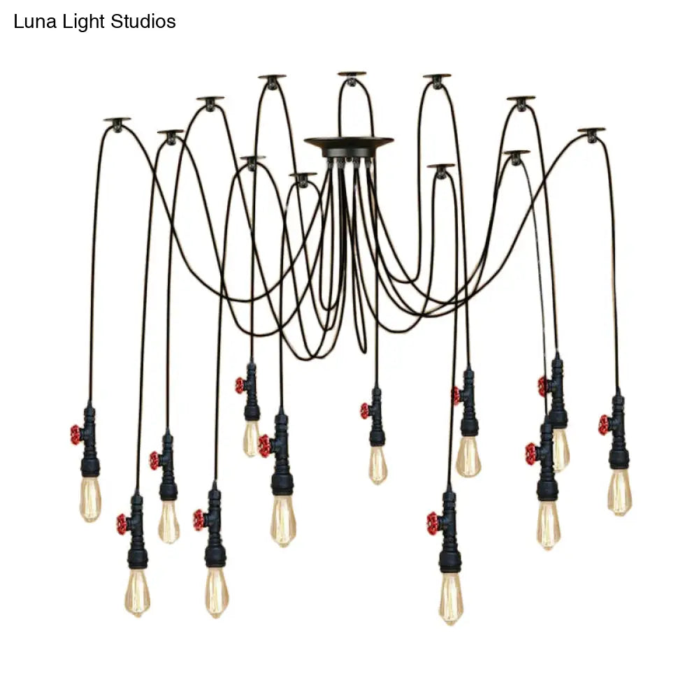 Industrial Style Black Pendant Lamp With Pipe Design And Valve For Kitchen