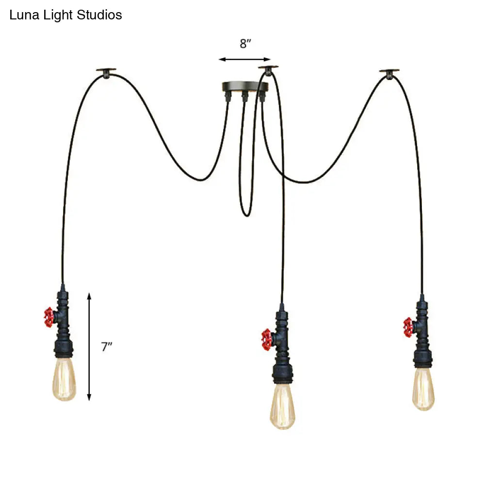 Industrial Style Black Pendant Lamp With Pipe Design And Valve For Kitchen
