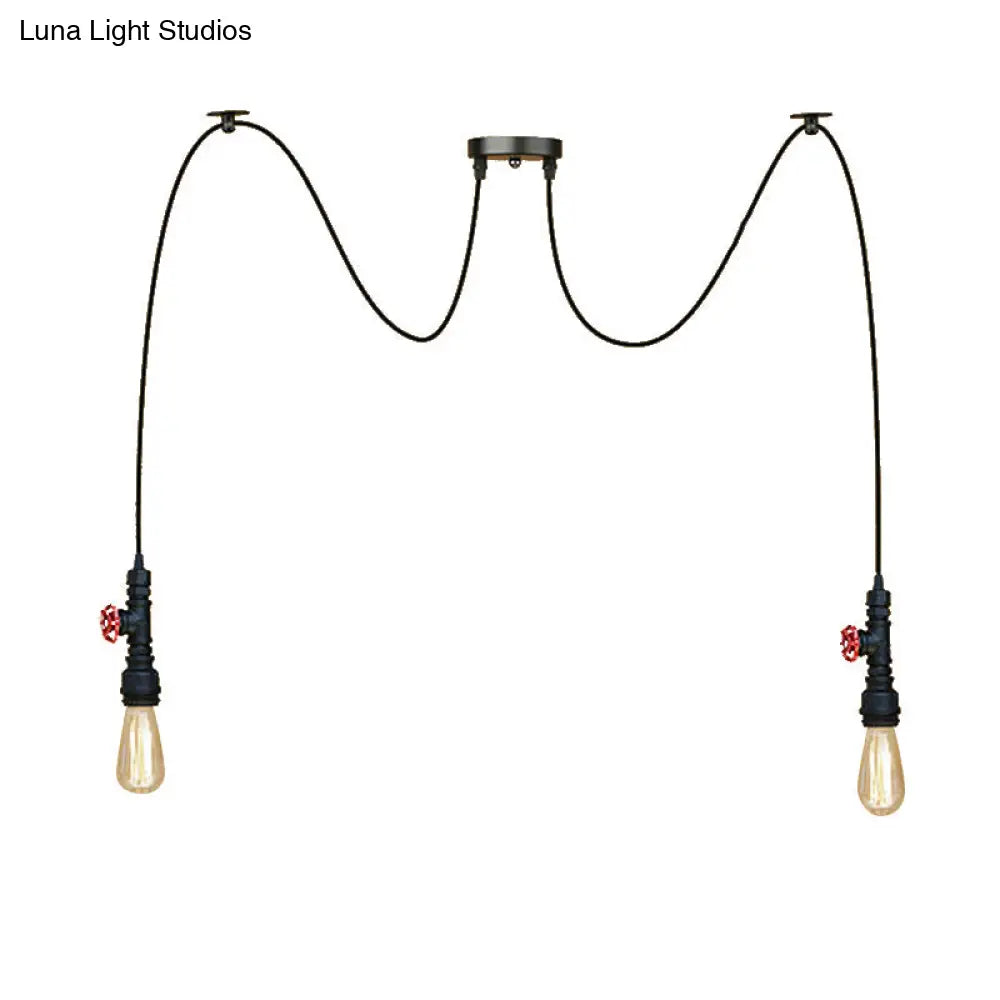 Industrial Metal Pendant Lamp With Valve And Pipe Design - Black 2/3 Lights Kitchen Ceiling Fixture