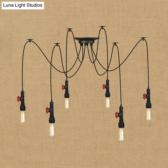 Industrial Style Black Pendant Lamp With Pipe Design And Valve For Kitchen