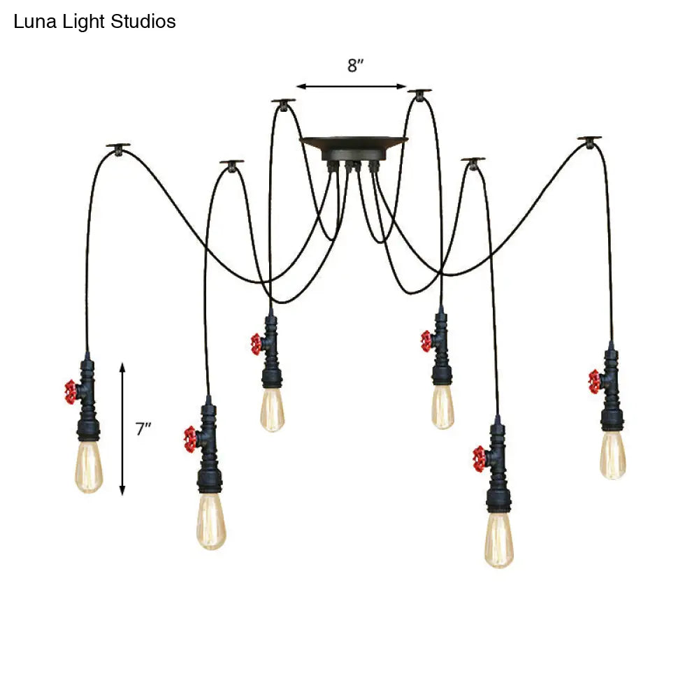 Industrial Metal Pendant Lamp With Valve And Pipe Design - Black 2/3 Lights Kitchen Ceiling Fixture
