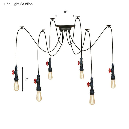Industrial Metal Pendant Lamp With Valve And Pipe Design - Black 2/3 Lights Kitchen Ceiling Fixture