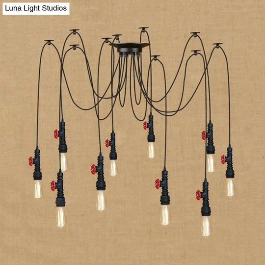 Industrial Metal Pendant Lamp With Valve And Pipe Design - Black 2/3 Lights Kitchen Ceiling Fixture