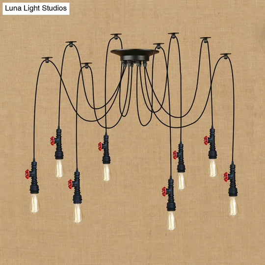 Industrial Style Black Pendant Lamp With Pipe Design And Valve For Kitchen