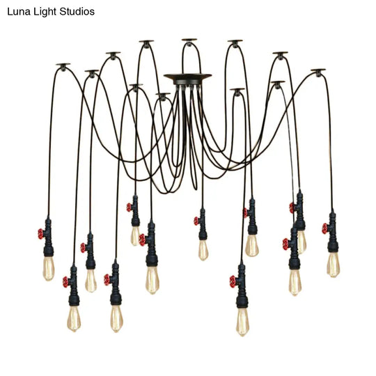 Industrial Metal Pendant Lamp With Valve And Pipe Design - Black 2/3 Lights Kitchen Ceiling Fixture