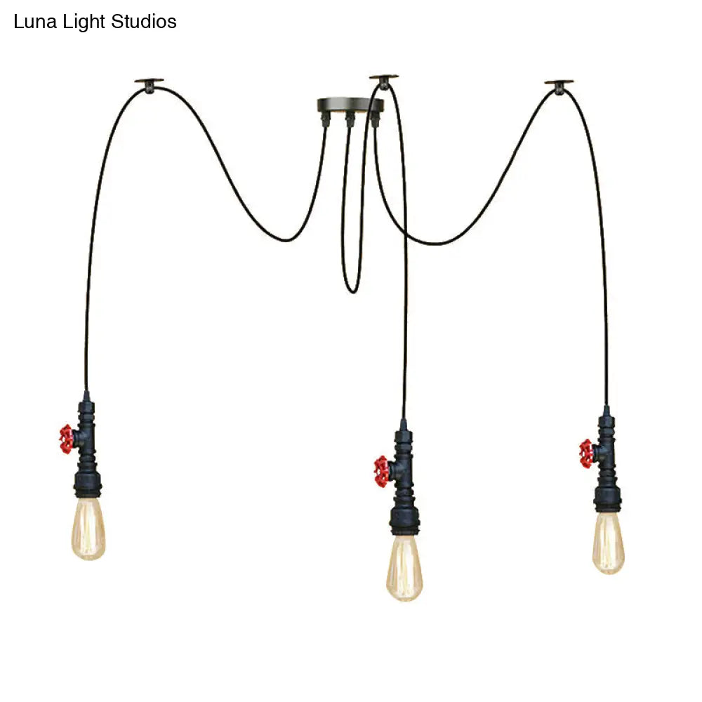 Industrial Metal Pendant Lamp With Valve And Pipe Design - Black 2/3 Lights Kitchen Ceiling Fixture