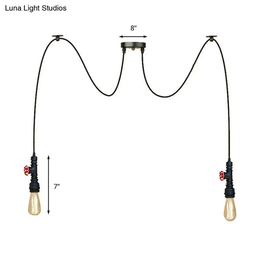 Industrial Style Black Pendant Lamp With Pipe Design And Valve For Kitchen