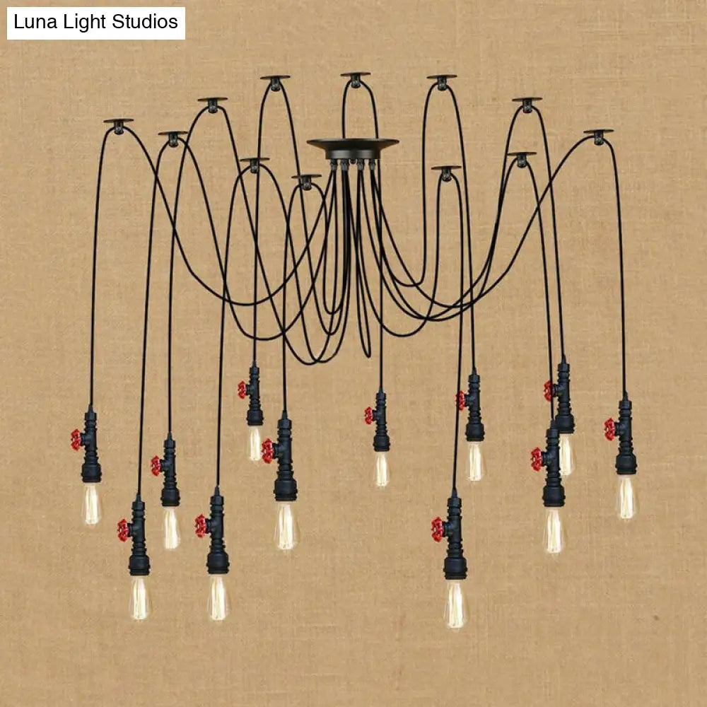Industrial Style Black Pendant Lamp With Pipe Design And Valve For Kitchen