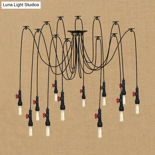 Industrial Style Black Pendant Lamp With Pipe Design And Valve For Kitchen