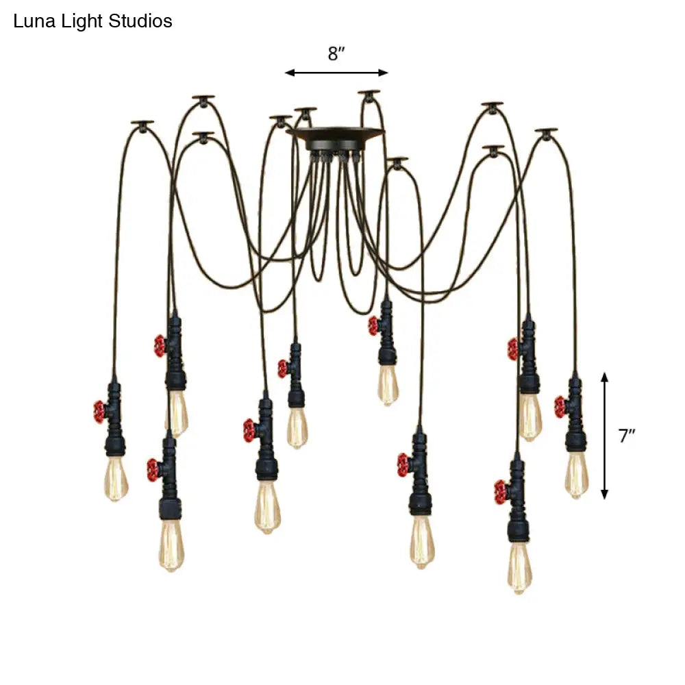 Industrial Style Black Pendant Lamp With Pipe Design And Valve For Kitchen