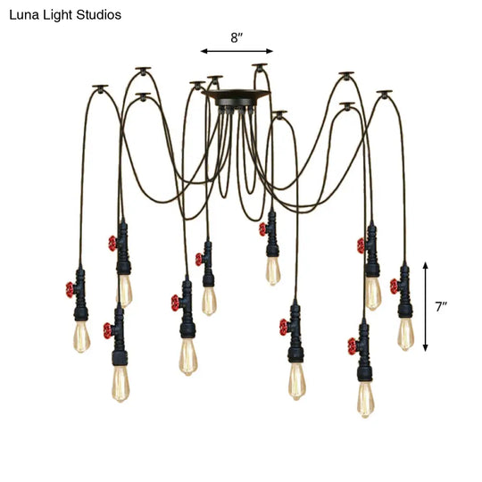 Industrial Style Black Pendant Lamp With Pipe Design And Valve For Kitchen