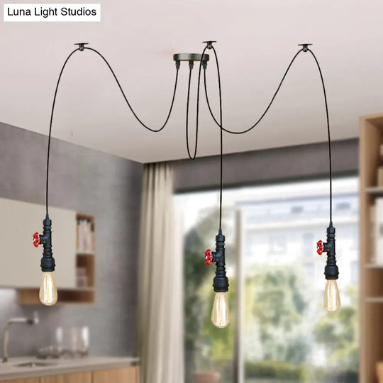 Industrial Metal Pendant Lamp With Valve And Pipe Design - Black 2/3 Lights Kitchen Ceiling Fixture