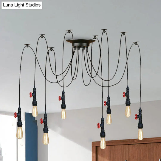 Industrial Metal Pendant Lamp With Valve And Pipe Design - Black 2/3 Lights Kitchen Ceiling Fixture