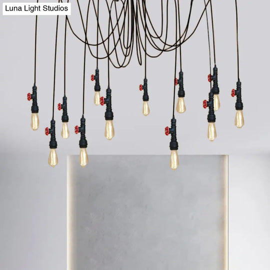 Industrial Style Black Pendant Lamp With Pipe Design And Valve For Kitchen