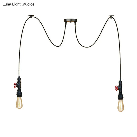Industrial Style Black Pendant Lamp With Pipe Design And Valve For Kitchen
