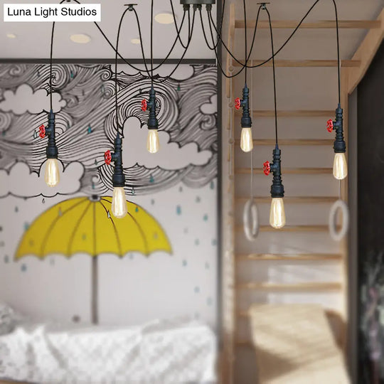 Industrial Style Black Pendant Lamp With Pipe Design And Valve For Kitchen 6 /