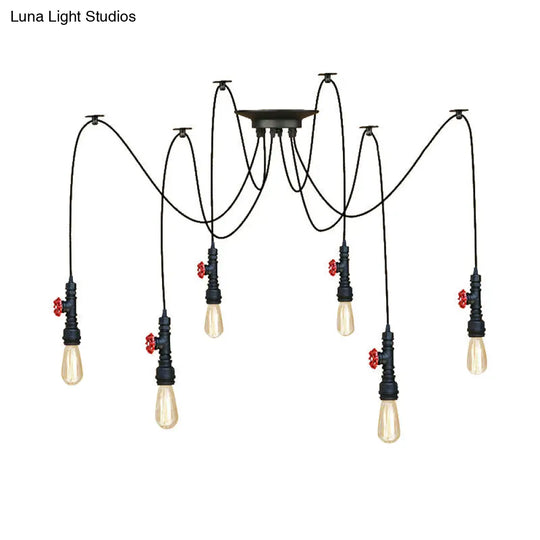 Industrial Metal Pendant Lamp With Valve And Pipe Design - Black 2/3 Lights Kitchen Ceiling Fixture