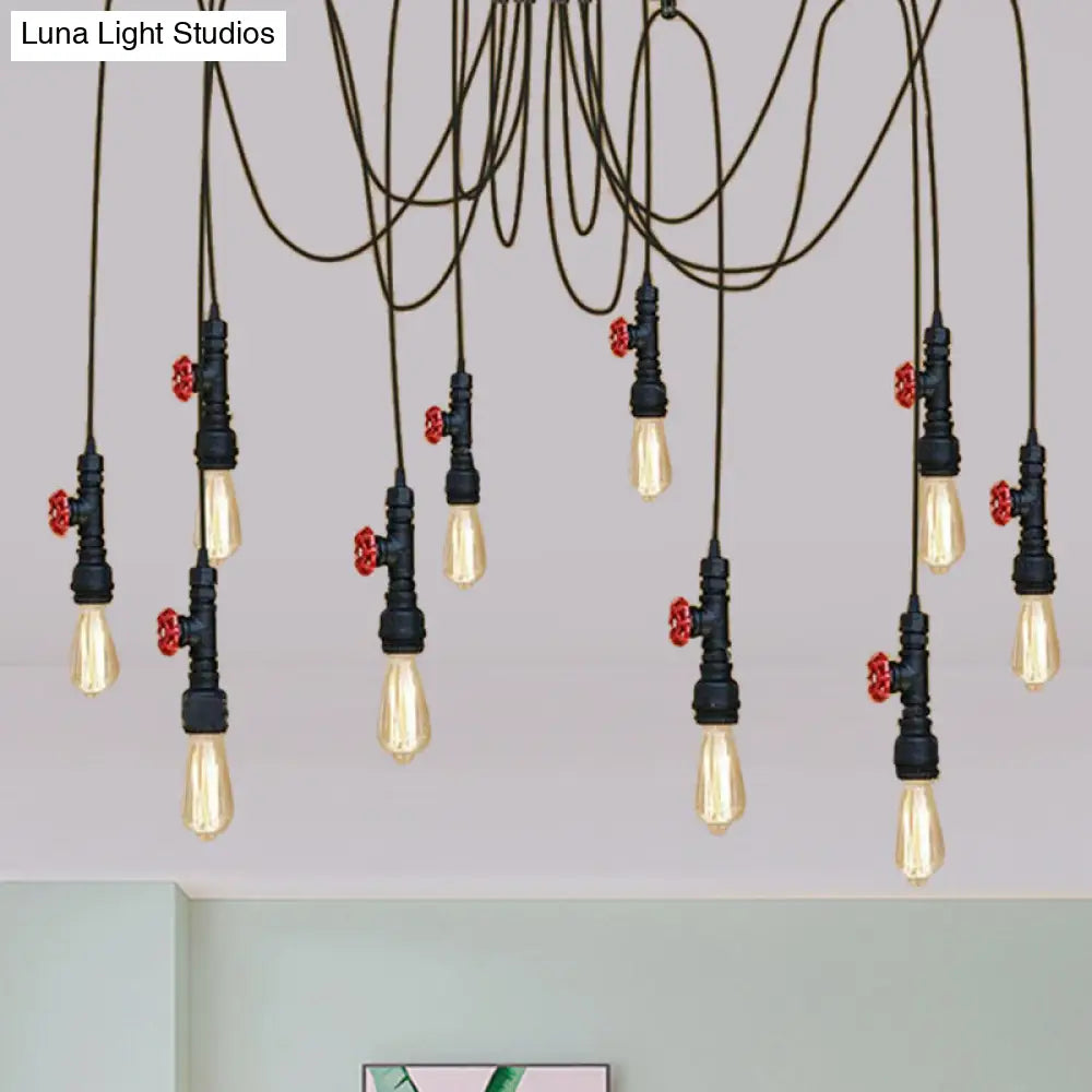 Industrial Style Black Pendant Lamp With Pipe Design And Valve For Kitchen 10 /