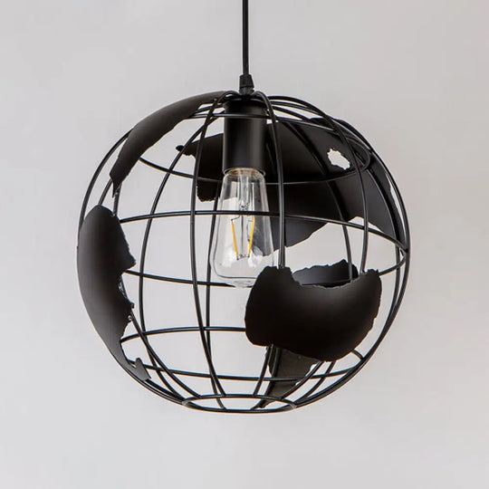 Industrial Metal Pendant Light: 1-Light Living Room Hanging Lamp Globe Cage Design (8’/12’