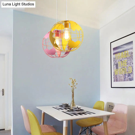 Industrial Metal Pendant Light: 1-Light Living Room Hanging Lamp Globe Cage Design (8’/12’