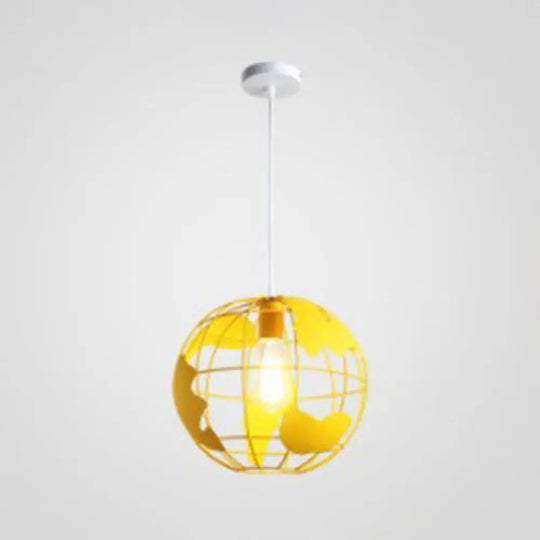 Industrial Metal Pendant Light: 1-Light Living Room Hanging Lamp Globe Cage Design (8’/12’