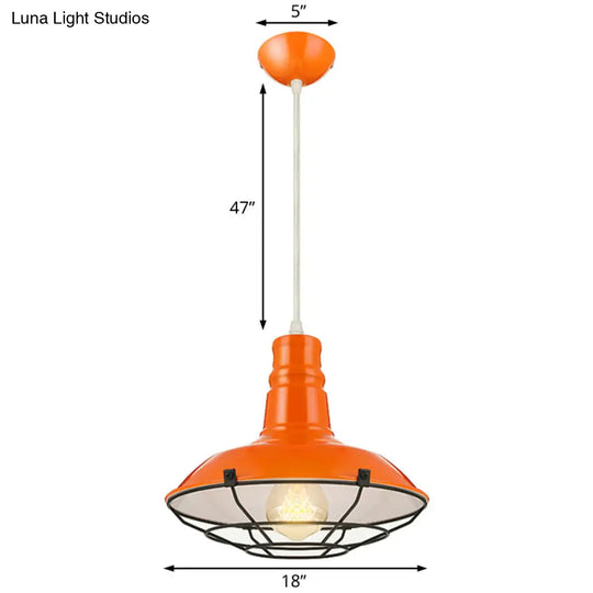 Industrial Metal Pendant Light With Wire Guard In Orange Blue And Green 1-Light 10/14/18 Dia -