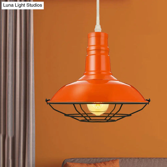 Industrial Metal Pendant Light With Wire Guard In Orange Blue And Green 1-Light 10/14/18 Dia -