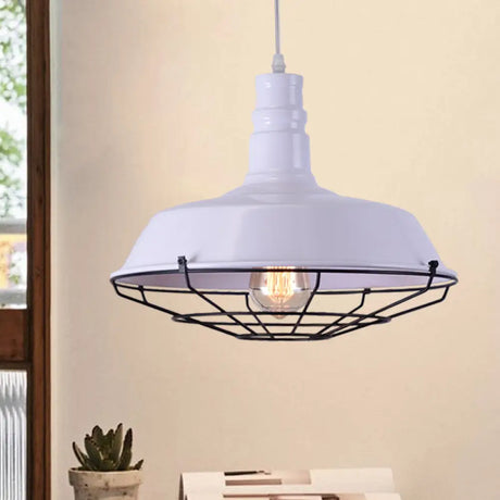 Industrial Metal Pendant Light Fixture With Wire Guard - Orange/Blue/Green Bowl Design
