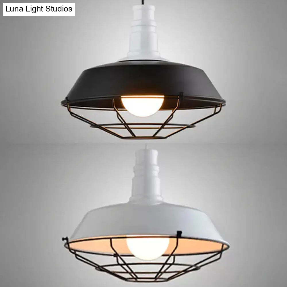 Industrial Metal Pendant Light With Wire Guard In Orange Blue And Green 1-Light 10/14/18 Dia -