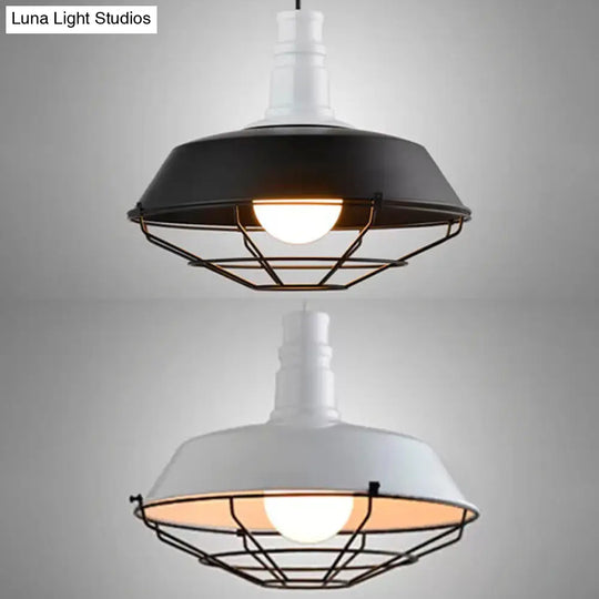 Industrial Metal Pendant Light With Wire Guard In Orange Blue And Green 1-Light 10/14/18 Dia -