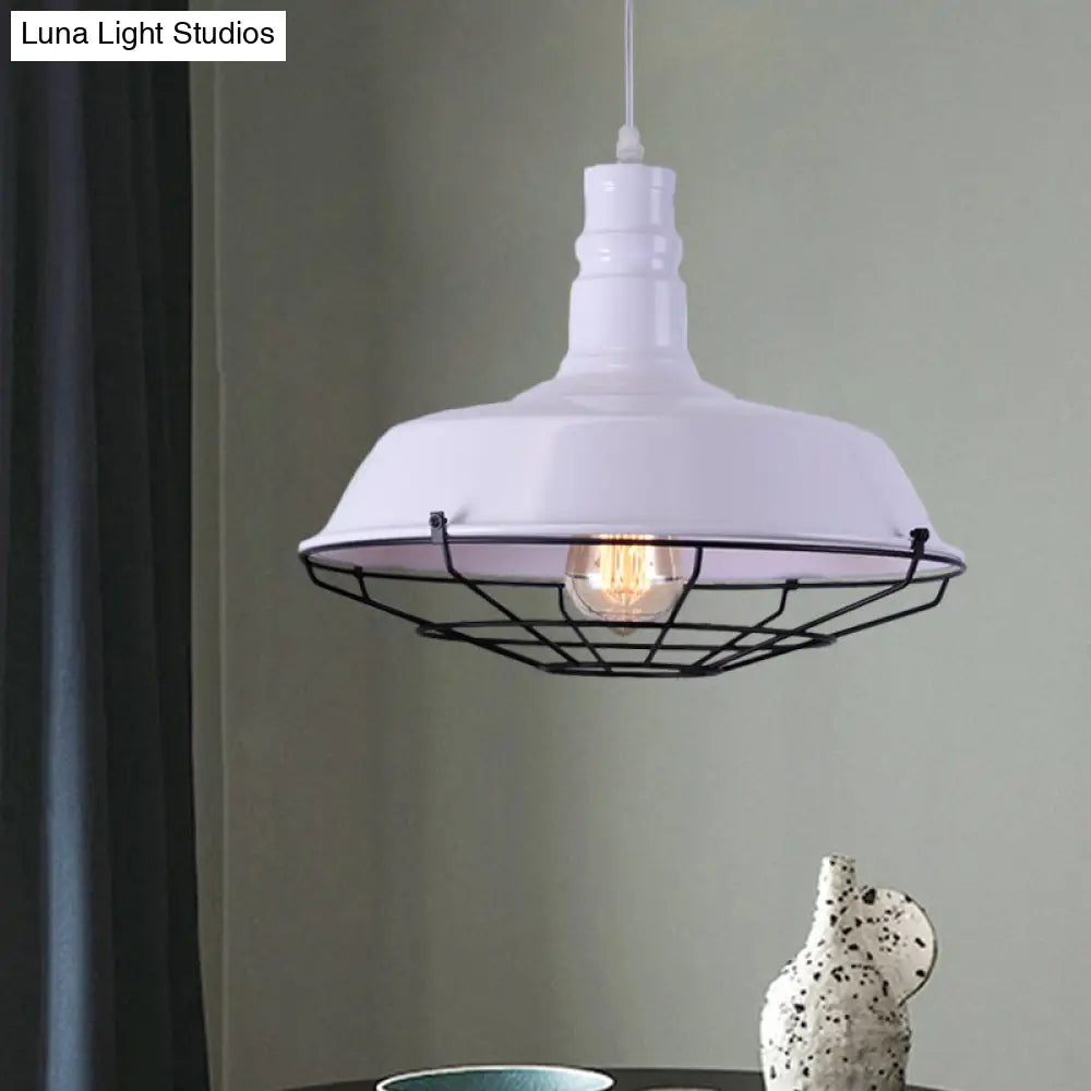 Industrial Metal Pendant Light Fixture With Wire Guard - Orange/Blue/Green Bowl Design